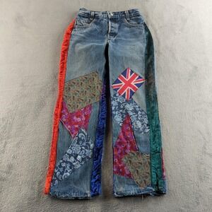 Vintage 80s Levis Jeans W24 L26 Blue Wide Hippie Boho Patchwork Made USA 553
